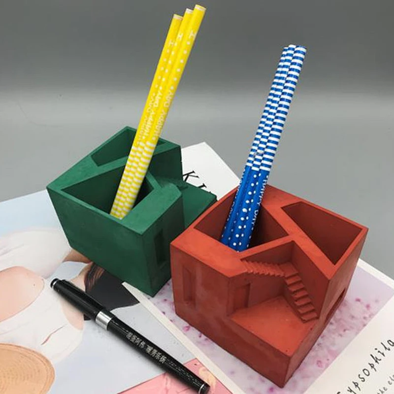 Staircase cement pen holder ladder series silicone mold