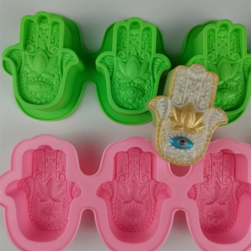 Hand of Fatima Mascot Khamsah Candle Silicone Mold for HAMSA Lotus in the Palm Silicone Soap Making Mold