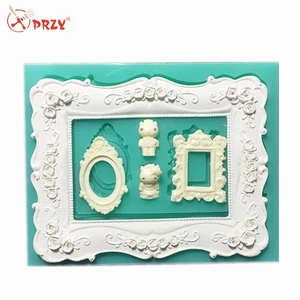 Mirror frame shape silicone mold make resin plaster fondant ornament decoration