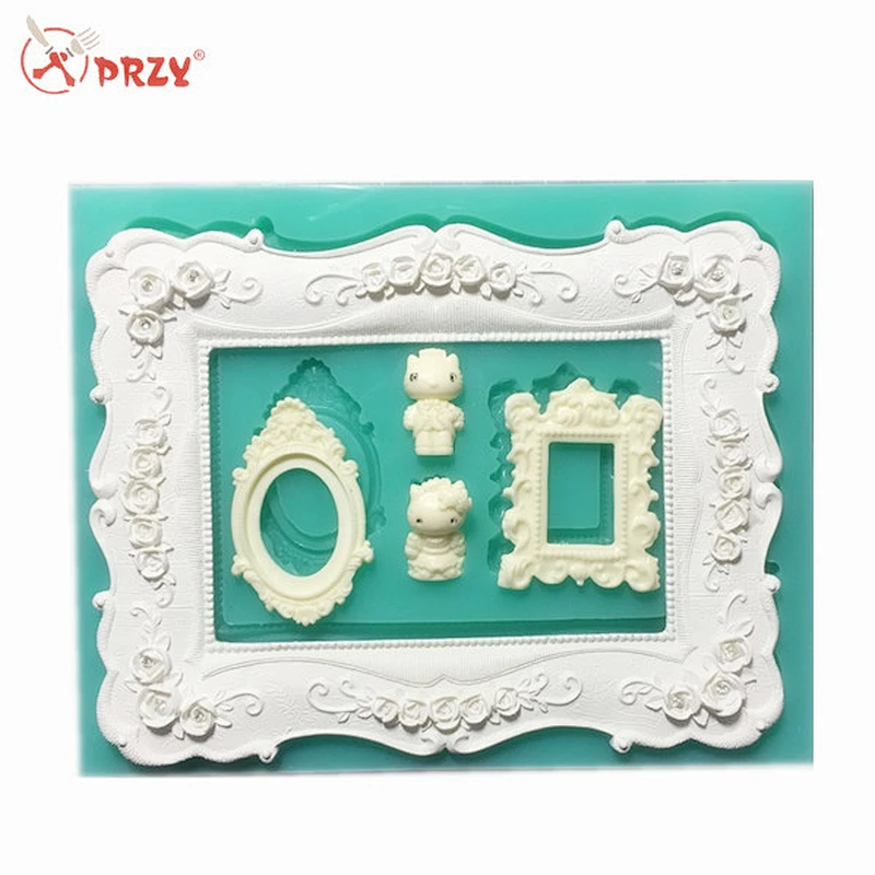 Mirror frame shape silicone mold make resin plaster fondant ornament decoration