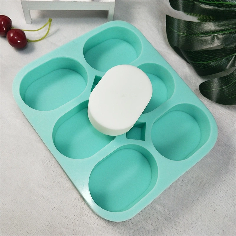 PR455 Oval Shaped 6 Cavities Soap Handmade Multi-holes Tray Silicone Soap Tray Mold to Easy Cleaning