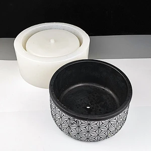 Cylindrical shape with pattern portrait cement concrete silicone flowerpot mold