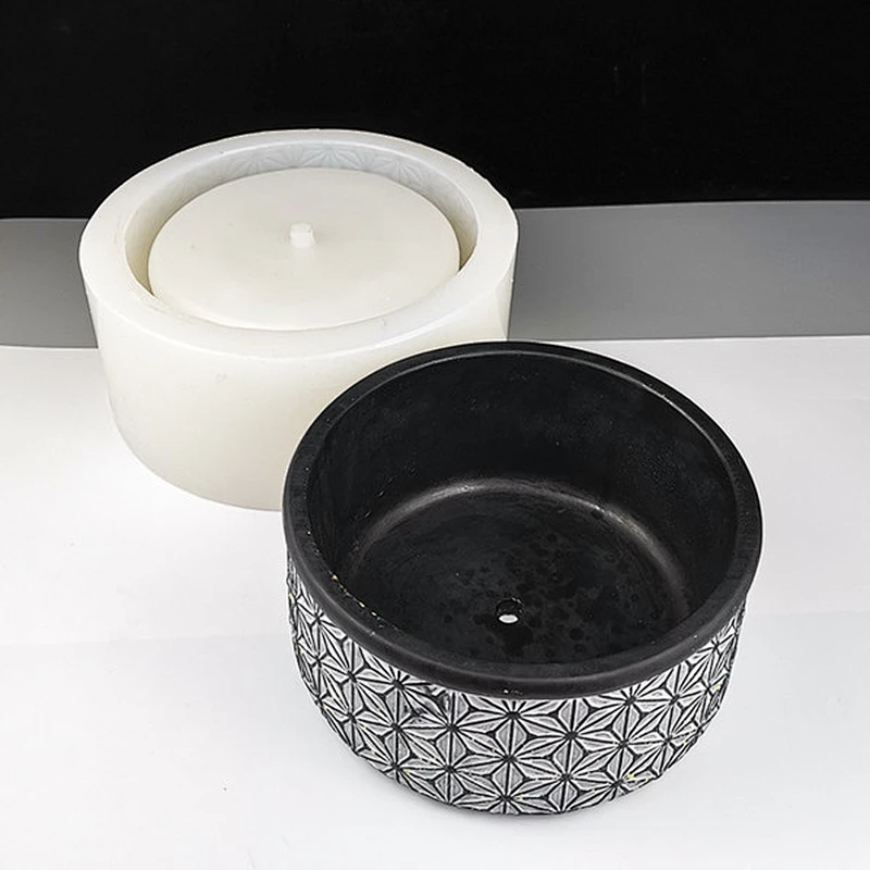 Cylindrical shape with pattern portrait cement concrete silicone flowerpot mold