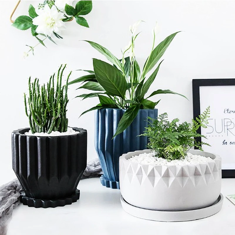 Nordic creative cement pots garden decoration landscape flower pots concrete molds with chassis