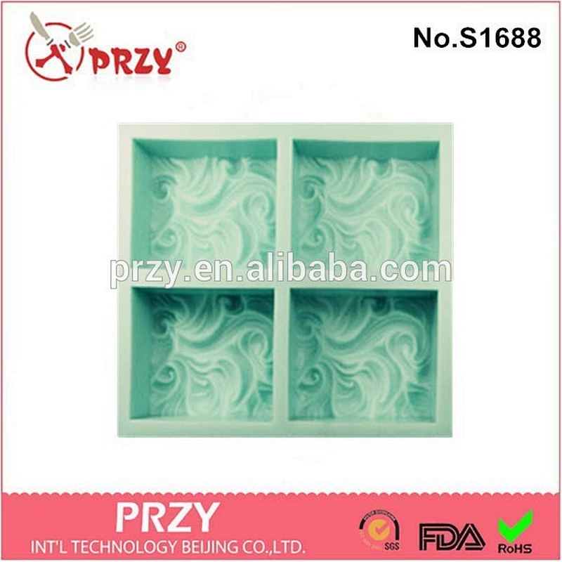 S1688 PRZY 4 cavity wave handmade silicone soap mold/4 cavitysilicone soap tray