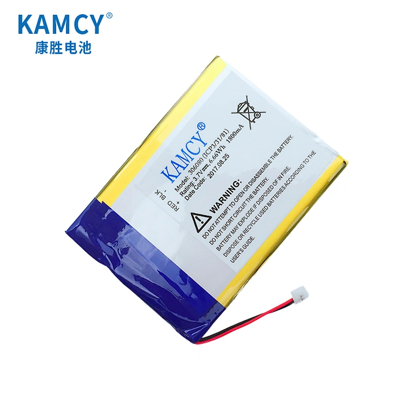 Flat lipo battery 306080 3.7V 1800mAh ultra thin lipo battery  T3.0mm W60mm L80mm for LED