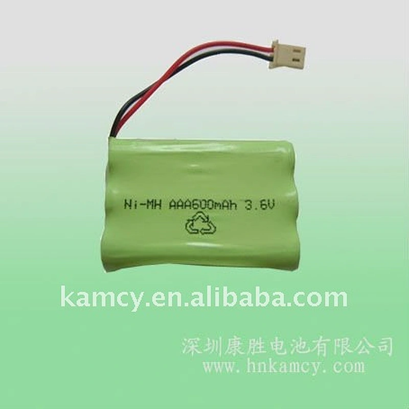 Rechargeable NiMH AAA600mAh 3.6V battery pack with wires and connector for home appliances