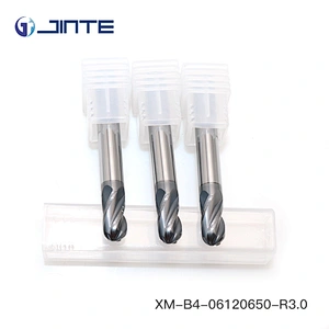 JINTE 4 Flute Ball Nose HRC65 Solid Carbide Ball End Mill Cutter for Stainless Steel