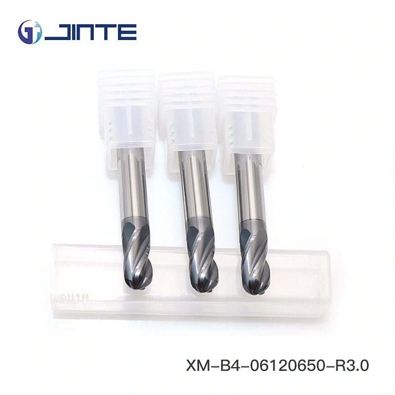 JINTE 4 Flute Ball Nose HRC65 Solid Carbide Ball End Mill Cutter for Stainless Steel