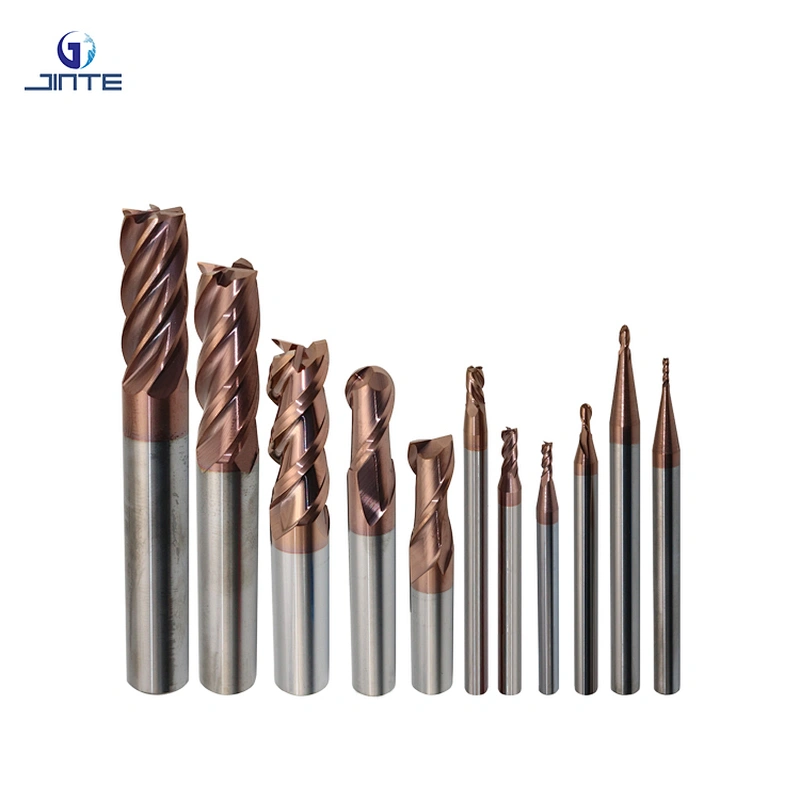 HRC55-60 Cnc cutting tools 2 flute 4 flute carbide taper ballnose end mill flat milling cutter