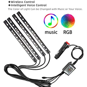 Car LED Strip Light 4 PCS Multicolor Music Car Interior Atmosphere Lights with Sound Active Function APP Controller Lighting Kits, Music Under Dash Car Lighting