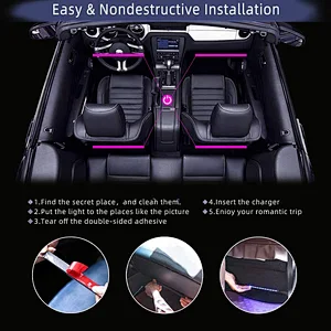Car LED Strip Light 4 PCS Multicolor Music Car Interior Atmosphere Lights with Sound Active Function APP Controller Lighting Kits, Music Under Dash Car Lighting