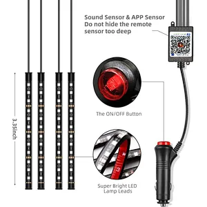 Car LED Strip Light 4 PCS Multicolor Music Car Interior Atmosphere Lights with Sound Active Function APP Controller Lighting Kits, Music Under Dash Car Lighting