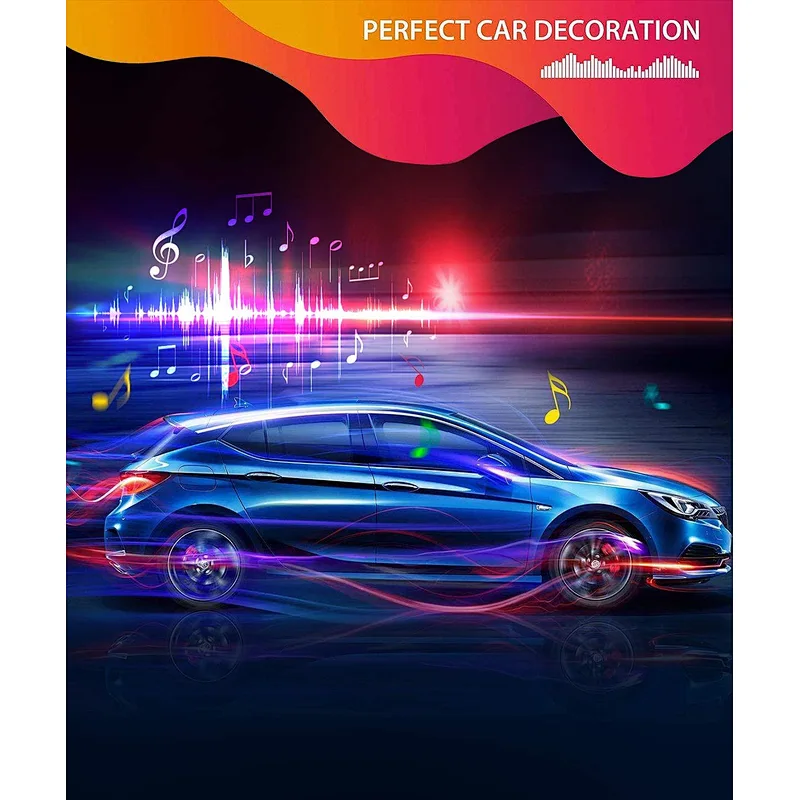 Car LED Strip Light 4 PCS Multicolor Music Car Interior Atmosphere Lights with Sound Active Function APP Controller Lighting Kits, Music Under Dash Car Lighting