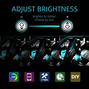 Car LED Strip Light 4 PCS Multicolor Music Car Interior Atmosphere Lights with Sound Active Function APP Controller Lighting Kits, Music Under Dash Car Lighting