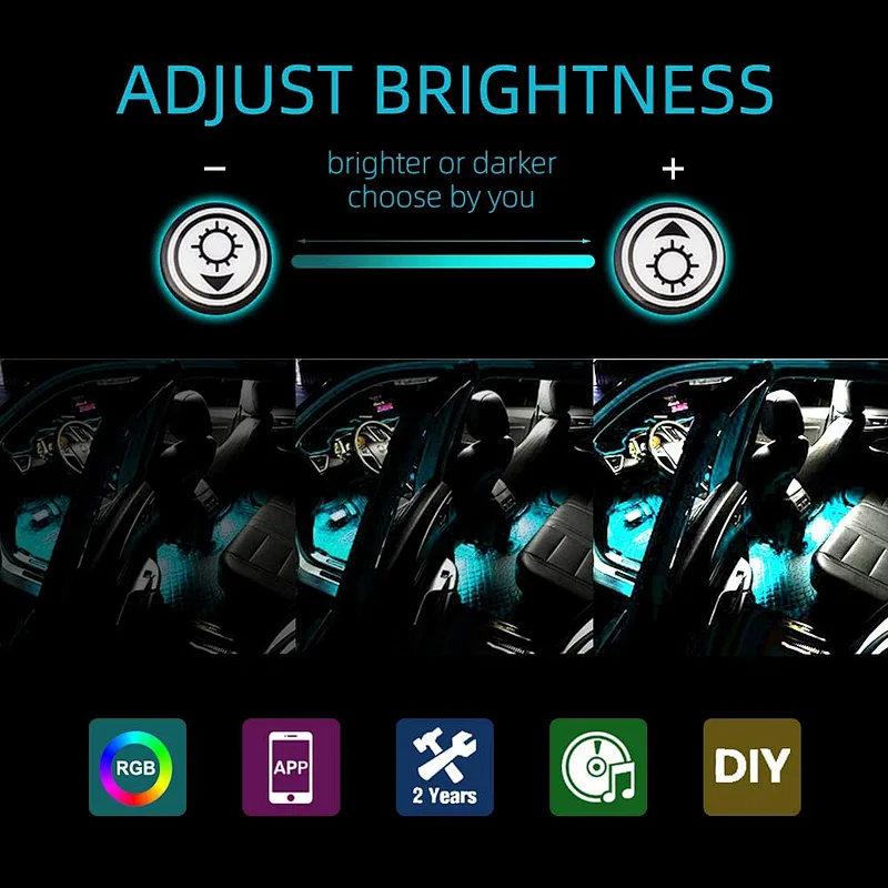 Car LED Strip Light 4 PCS Multicolor Music Car Interior Atmosphere Lights with Sound Active Function APP Controller Lighting Kits, Music Under Dash Car Lighting