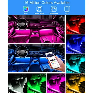 Car LED Strip Light 4 PCS Multicolor Music Car Interior Atmosphere Lights with Sound Active Function APP Controller Lighting Kits, Music Under Dash Car Lighting