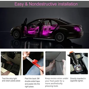 Car LED Strip Light 4 PCS Multicolor Music Car Interior Atmosphere Lights with Sound Active Function APP Controller Lighting Kits, Music Under Dash Car Lighting