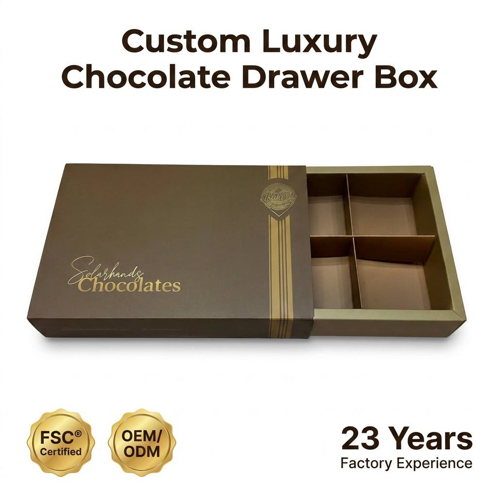 Wholesale Luxury Custom Chocolate Drawer Paper Gift Box SFC Certified Sliding Cardboard Box with Divider OEM ODM