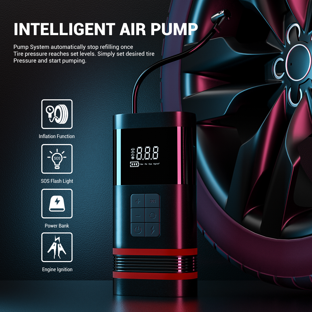 Portable Mini Car Power Bank Battery Jump Starter With Air Pump Fast Inflating