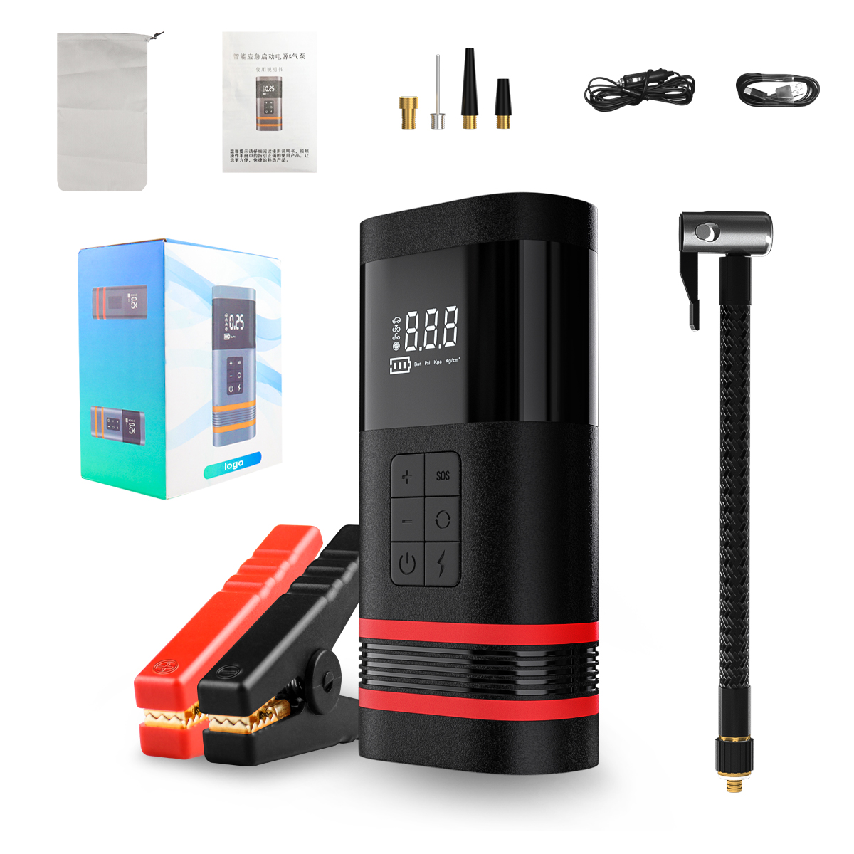 Portable Mini Car Power Bank Battery Jump Starter With Air Pump Fast Inflating
