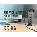 STP-2 series surface mount pop-up outlets have obtained UKCA (UK Conformity Assessed) and CE (Conformity Européenne) mark certification