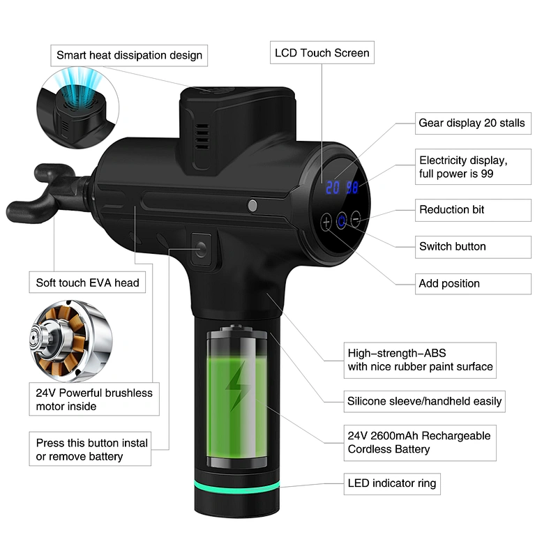 2020 New Design Brushless Massager Low Sound Vibration Muscle Massage Gun