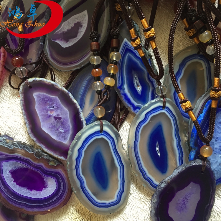 handmade jewelry blue agate slice necklace