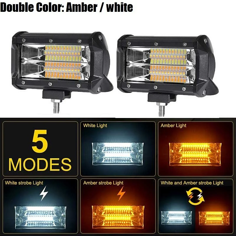 White Yellow Strobe 5INCH 72W LED Warming Work Light Bar