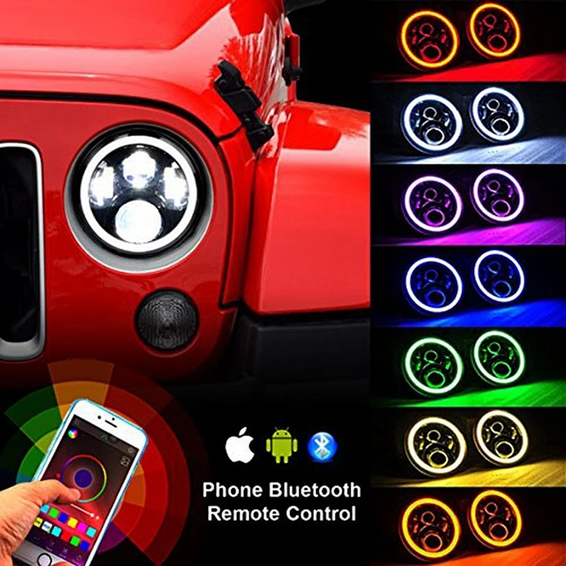 Bluetooth App control RGB color 7inch led headlight