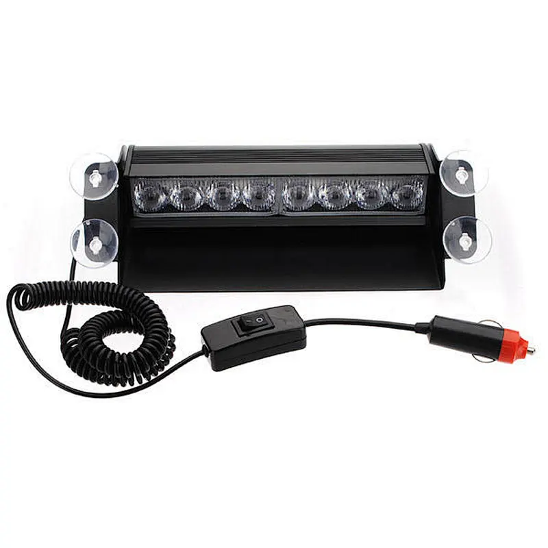 8 LED 3 Flash Mode Car Truck Visor Dashboard Emergency Vehicle Warning Strobe Flash Light Lamp Bar for Interior Roof/Dash/Windshield with 4 Suction Cups (Blue+Red)