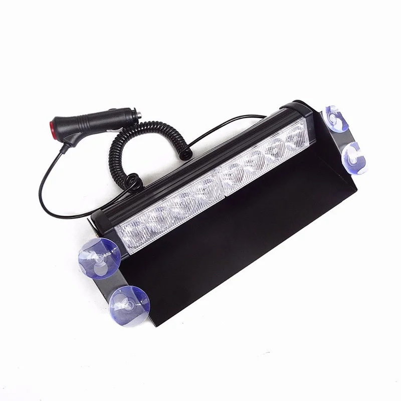 8 LED 3 Flash Mode Car Truck Visor Dashboard Emergency Vehicle Warning Strobe Flash Light Lamp Bar for Interior Roof/Dash/Windshield with 4 Suction Cups (Blue+Red)
