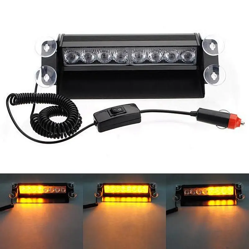 8 LED 3 Flash Mode Car Truck Visor Dashboard Emergency Vehicle Warning Strobe Flash Light Lamp Bar for Interior Roof/Dash/Windshield with 4 Suction Cups (Blue+Red)