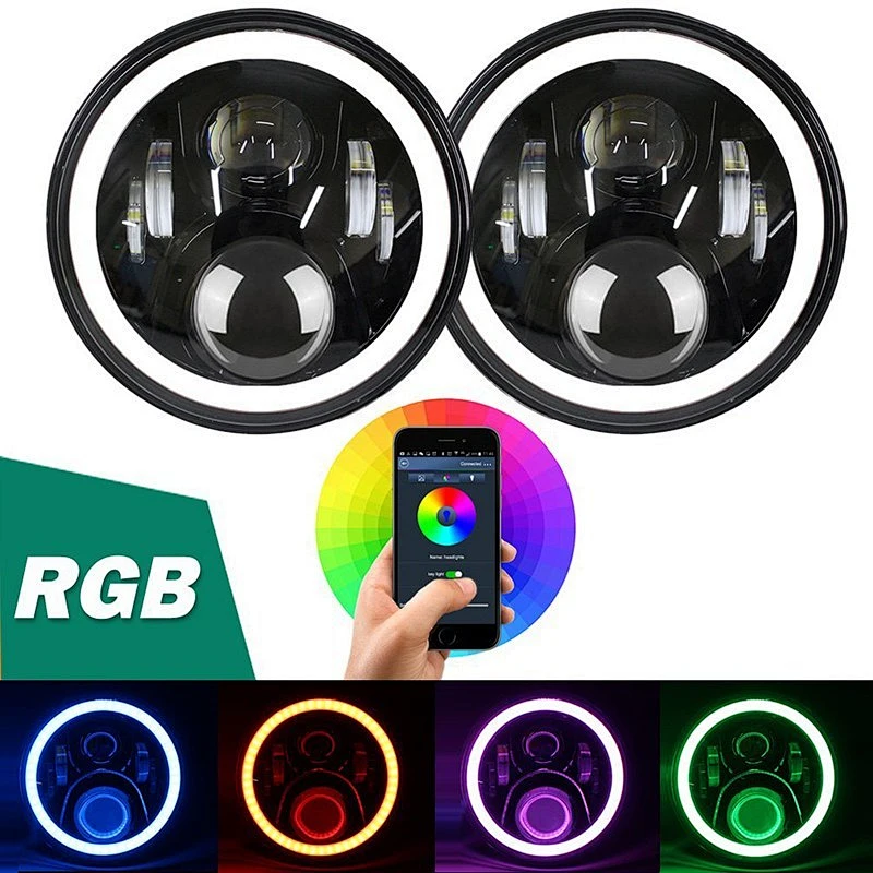 Bluetooth App control RGB color 7inch led headlight