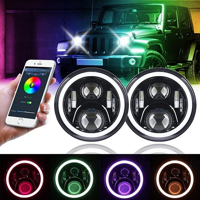 Bluetooth App control RGB color 7inch led headlight