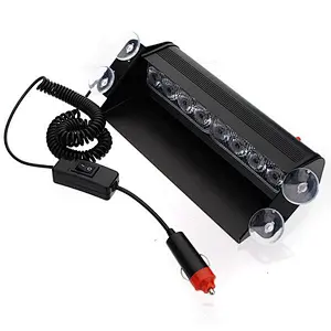 8 LED 3 Flash Mode Car Truck Visor Dashboard Emergency Vehicle Warning Strobe Flash Light Lamp Bar for Interior Roof/Dash/Windshield with 4 Suction Cups (Blue+Red)