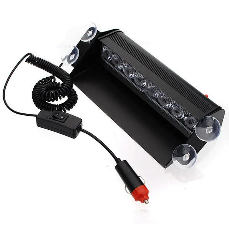 8 LED 3 Flash Mode Car Truck Visor Dashboard Emergency Vehicle Warning Strobe Flash Light Lamp Bar for Interior Roof/Dash/Windshield with 4 Suction Cups (Blue+Red)