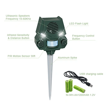 Animal Repellent Ultrasonic Motion Sensor and Flashing Light Animal Repeller for Dogs, Cats, Squirrels, Deers, Rats