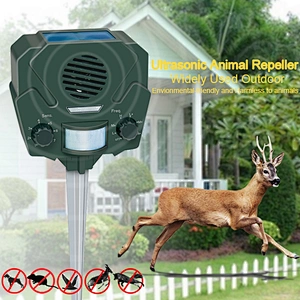 Solar Ultrasonic Animal Repeller – Flashing LED Light – Effective & Humane Outdoor Deterrent for Raccoon, Rabbit, Bird, Deer, Cat, Dog, Squirrel