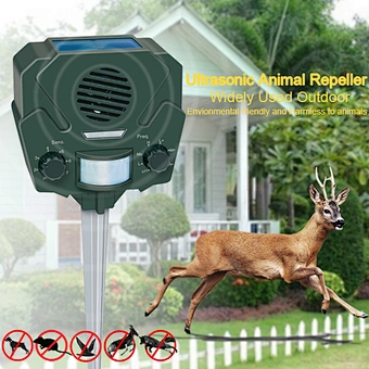 Solar Ultrasonic Animal Repeller – Flashing LED Light – Effective & Humane Outdoor Deterrent for Raccoon, Rabbit, Bird, Deer, Cat, Dog, Squirrel