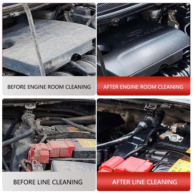 Engine before and after using engine foam degreaser