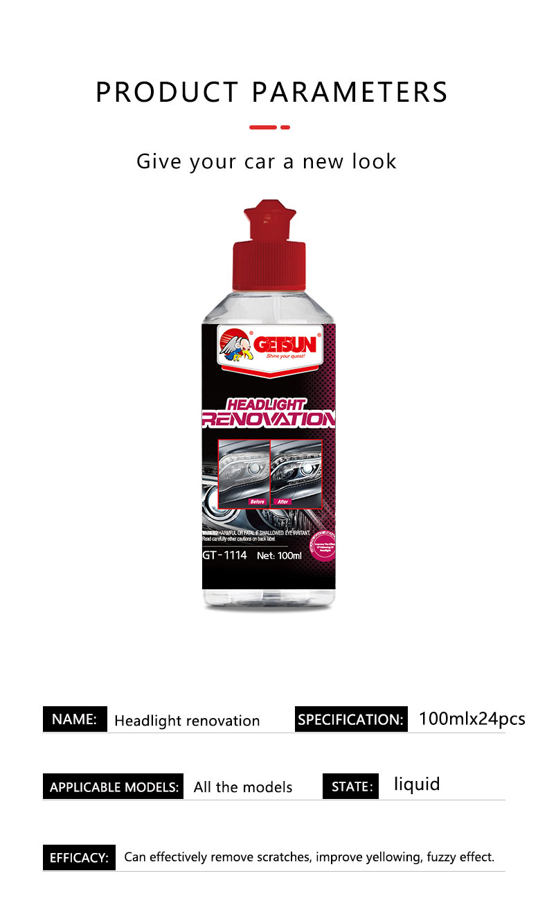 GETSUN Car Headlight Repair Fluid applied on vehicle headlights