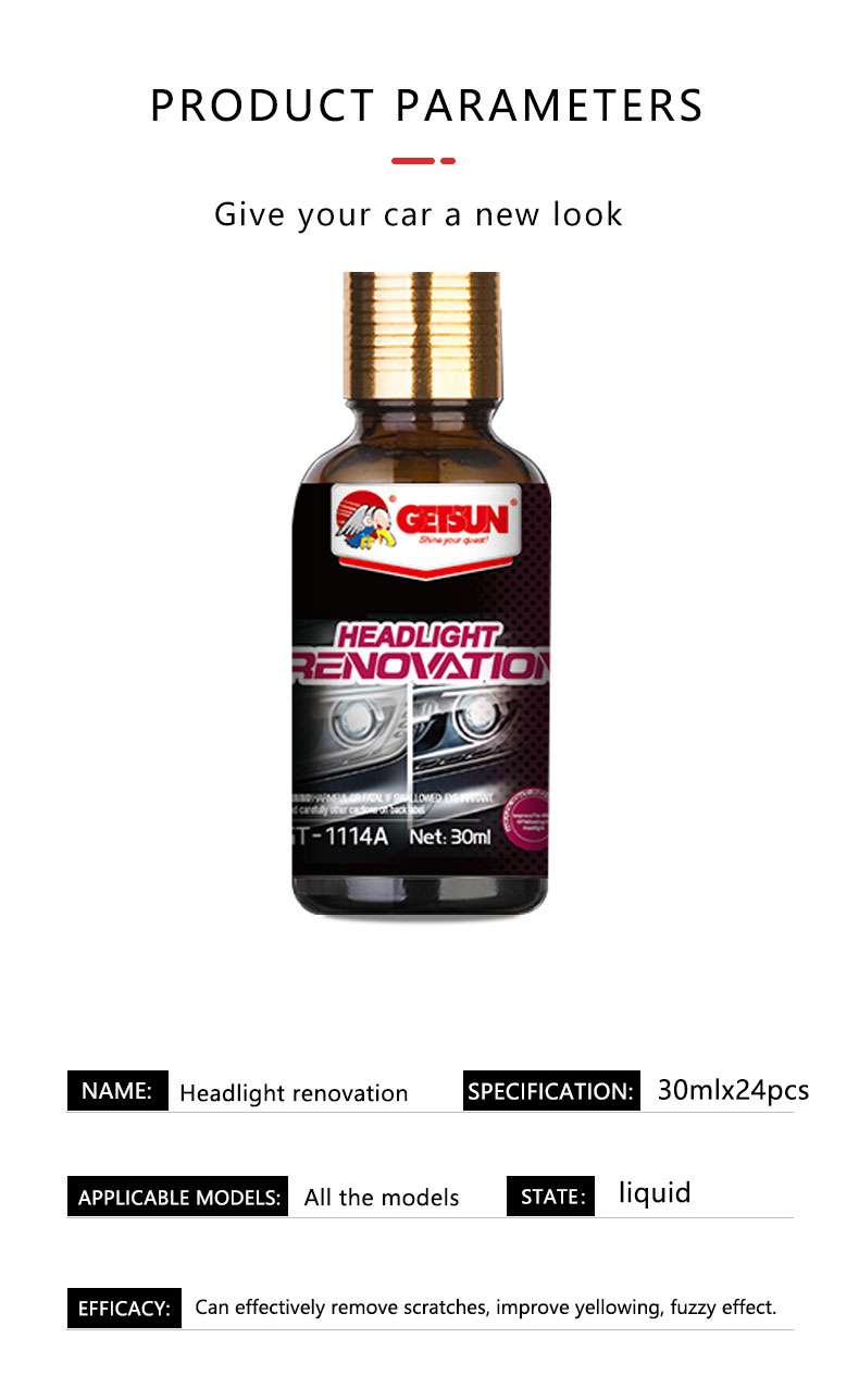 GETSUN Headlight Glass Cleaner applied on vehicle headlights