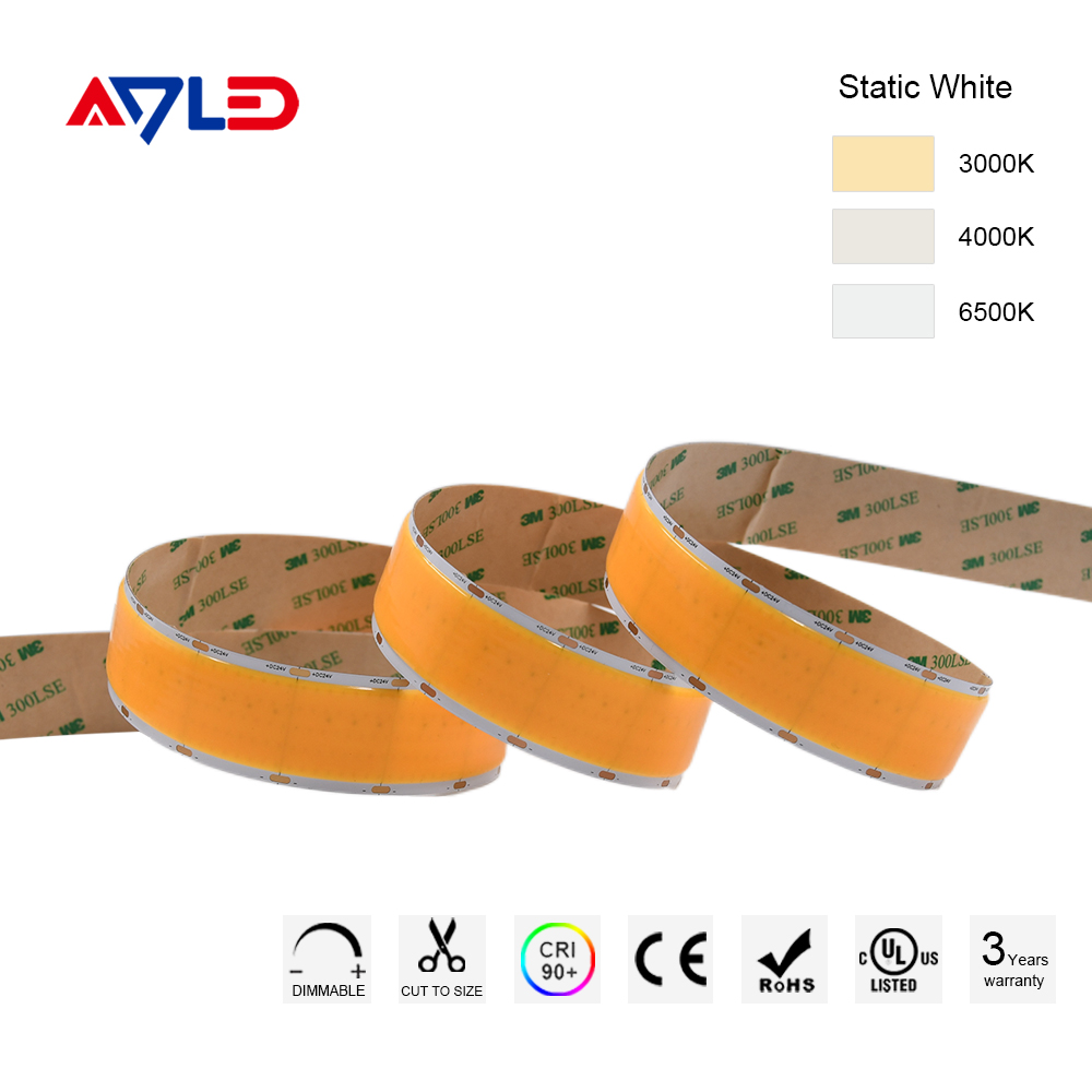 Strisce LED più luminose COB da 1600 chip/m a 24V con emissione superficiale