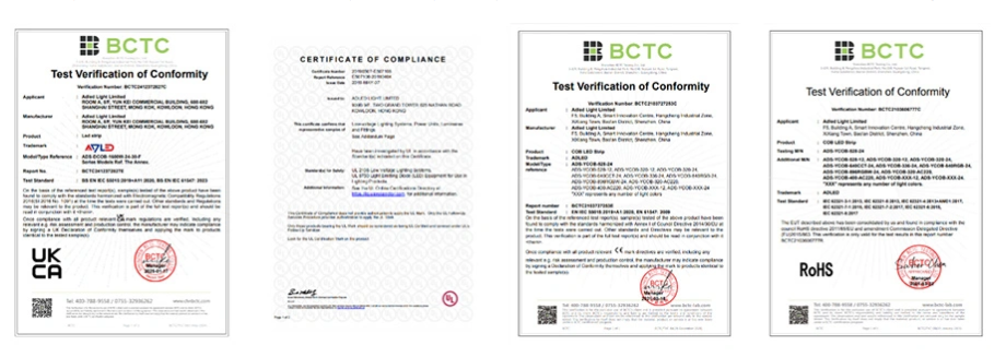 RoHS, CE, UL, or FCC compliance certificates