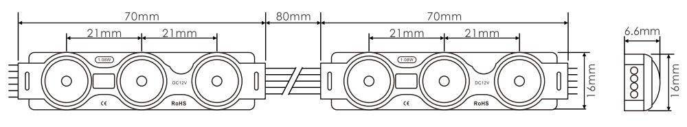Abmessungen des RGBW LED Moduls