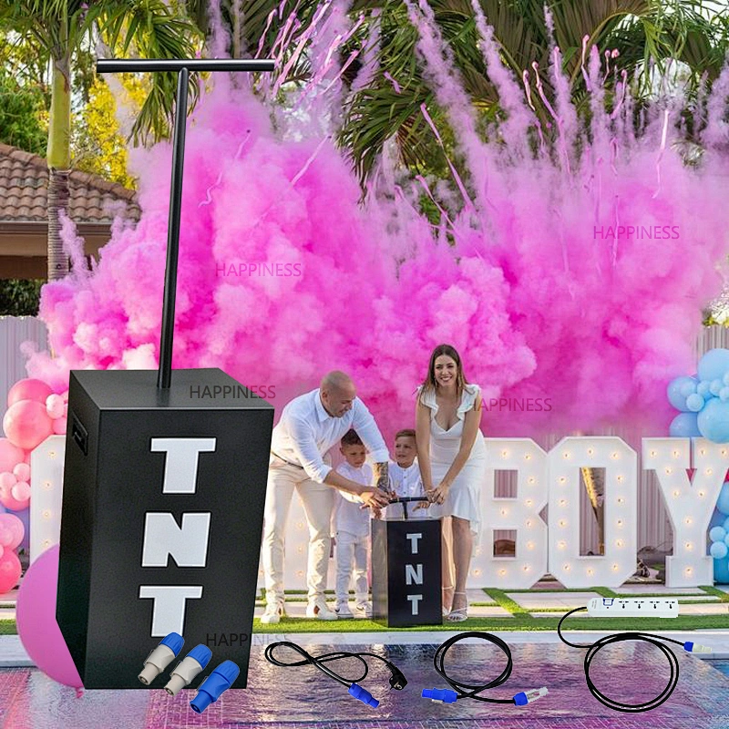 Gender Reveal Party Supplies Kit TNT Fireworks, Control Smoke Cannon, Confetti Blaster & Powder Burst Machine for Boy or Girl