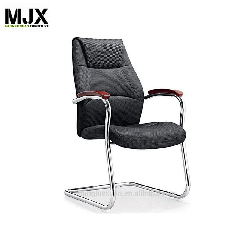 popular Mesh Fabric visitor chair with wood arm  chrome metal frame modern meeting chair