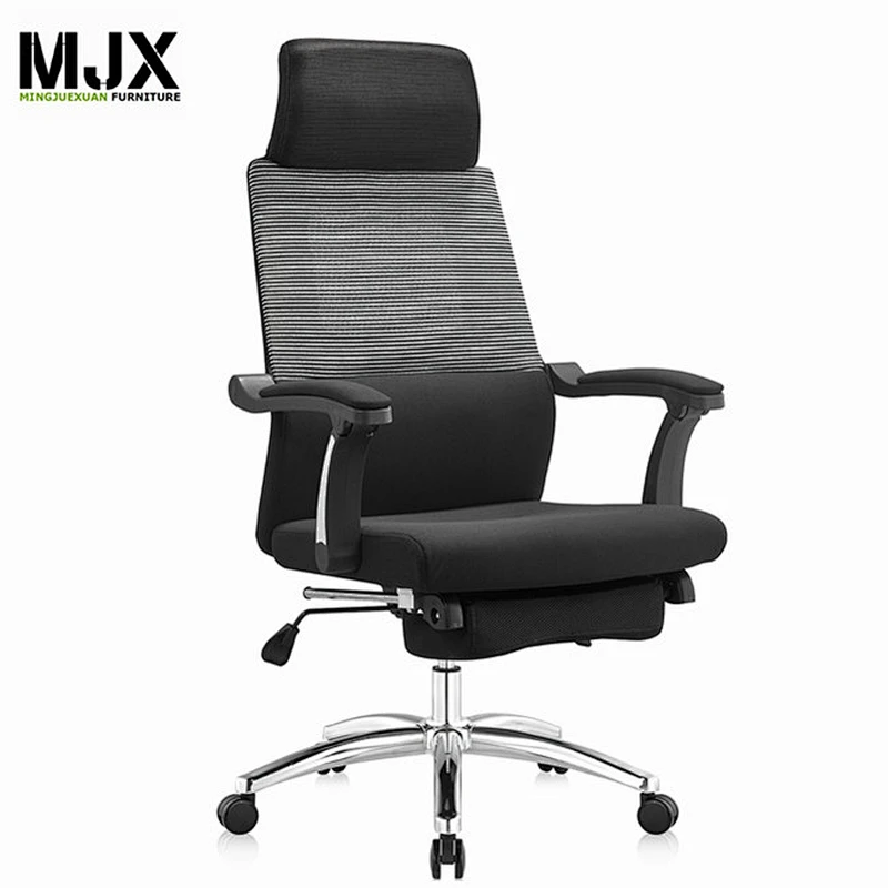 Reclining mesh office chair with footrest for 180 degree sleeping
