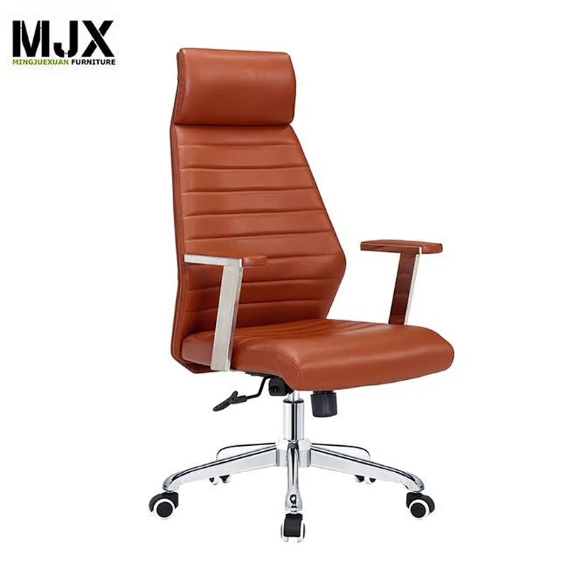 High back brown PU swivel chair with PU padded seat&back